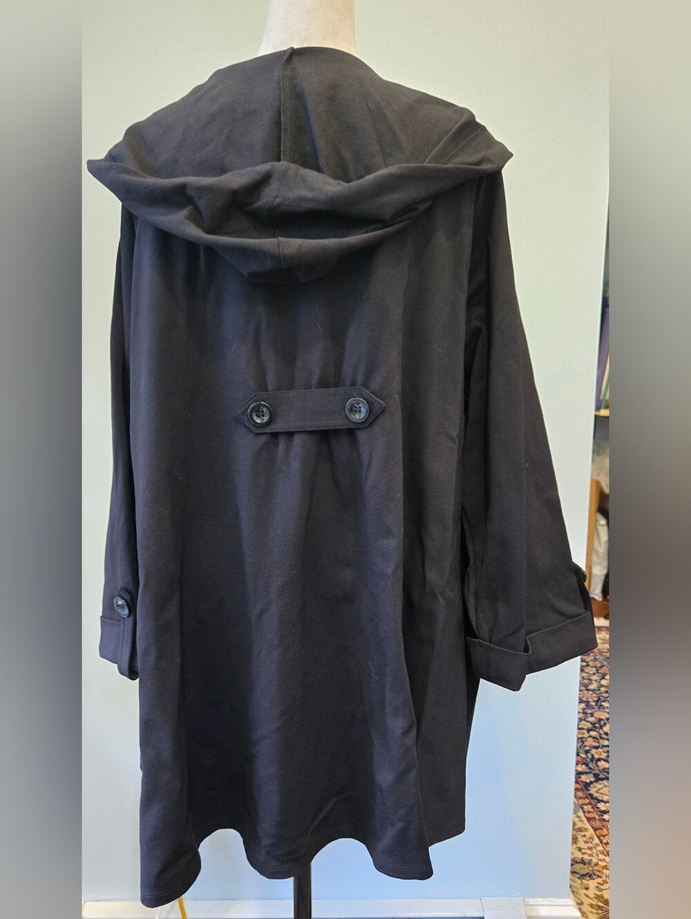Christian Siriano Women's Black Hooded Button-Front swing Coat sz 3X - Picture 7 of 11